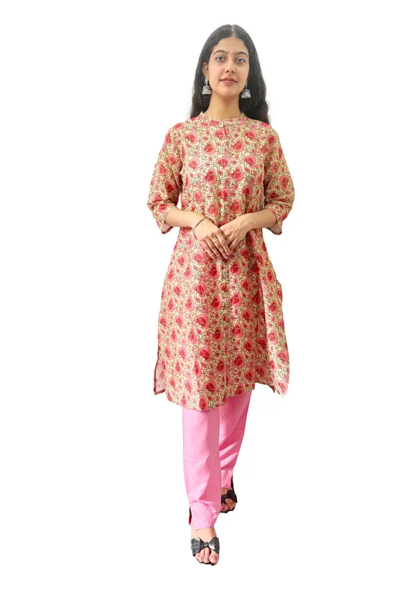 Pink_Pure_Cotton_Kurti_&_Pant_Set_For_Women