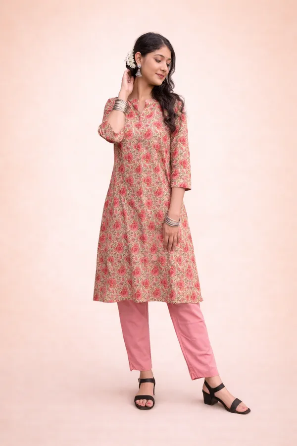 Pink_Pure_Cotton_Kurti_&_Pant_Set_For_Women