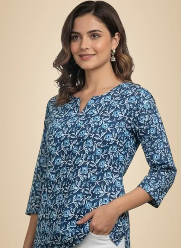 Indigo_Elegant_Design_Cotton_Short_Kurti_Printed_For_Women