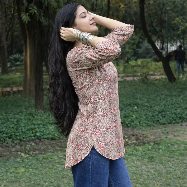 Ajrakh_print_Red_Short__Kurti__For_Women