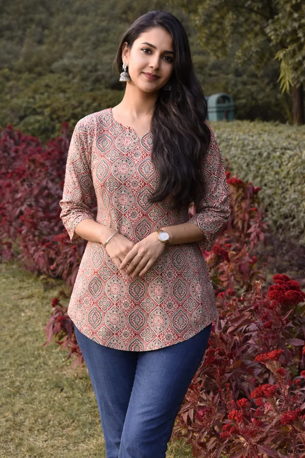 Ajrakh_print_Red_Short__Kurti__For_Women