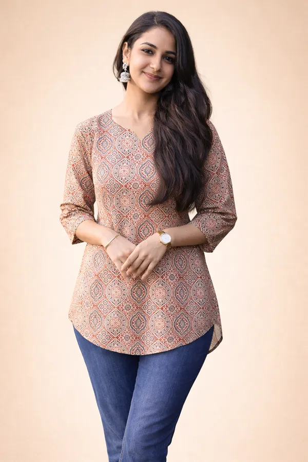 Ajrakh_print_Red_Short__Kurti__For_Women