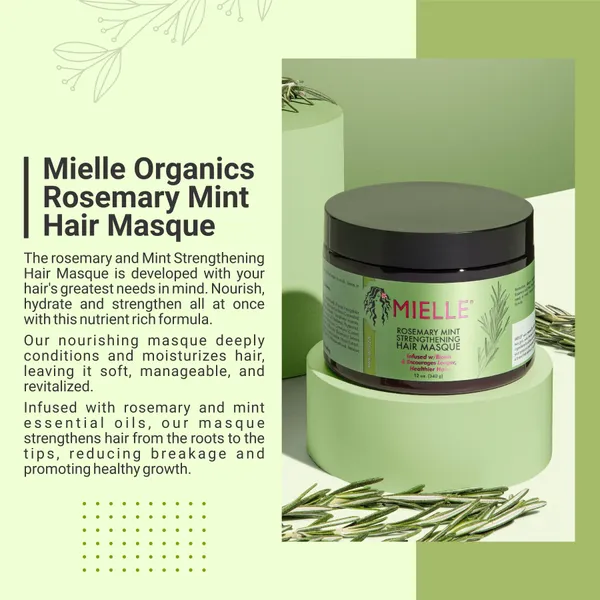 MIELLE_Rosemary_Mint_Strengthening_Hair_Masque,_Essential_Oil_&_Biotin_Deep_Treatment,_Miracle_Repair_for_Dry,_Damaged,_&_Frizzy_Hair_340gm,1_Count