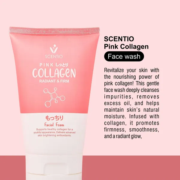 SCENTIO_Pink_COLLAGEN__Face_wash_has_Hyaluronic_that_Anti_wrinkle,_firm_skin_&_glow_skin._Organic,_SLS_&_Paraben_free_100ML