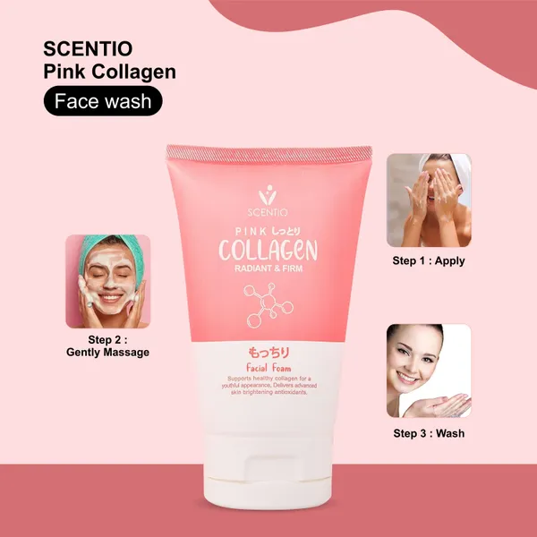 SCENTIO_Pink_COLLAGEN__Face_wash_has_Hyaluronic_that_Anti_wrinkle,_firm_skin_&_glow_skin._Organic,_SLS_&_Paraben_free_100ML