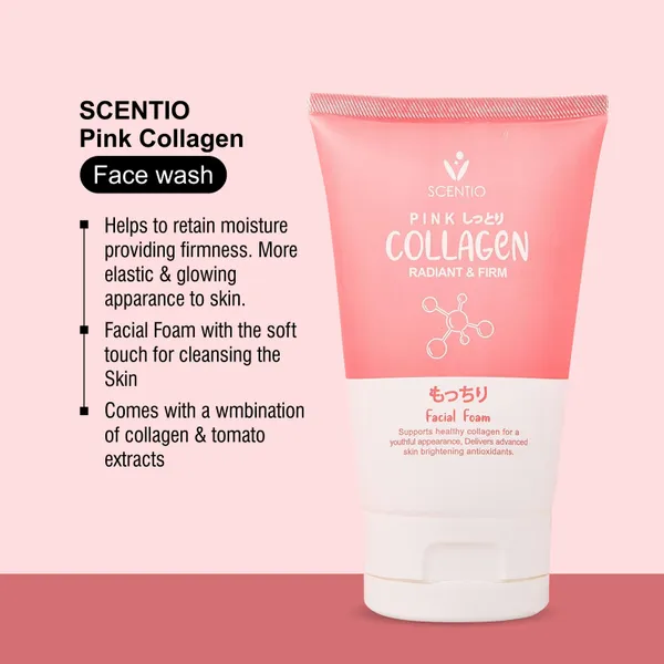 SCENTIO_Pink_COLLAGEN__Face_wash_has_Hyaluronic_that_Anti_wrinkle,_firm_skin_&_glow_skin._Organic,_SLS_&_Paraben_free_100ML