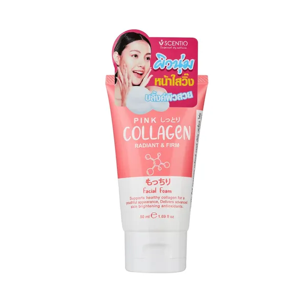 SCENTIO_Pink_COLLAGEN_(MADE_IN_THAILAND)_Face_wash_has_Hyaluronic_that_Anti_wrinkle,_firm_skin_&_glow_skin._Organic,_SLS_&_Paraben_free_50ML