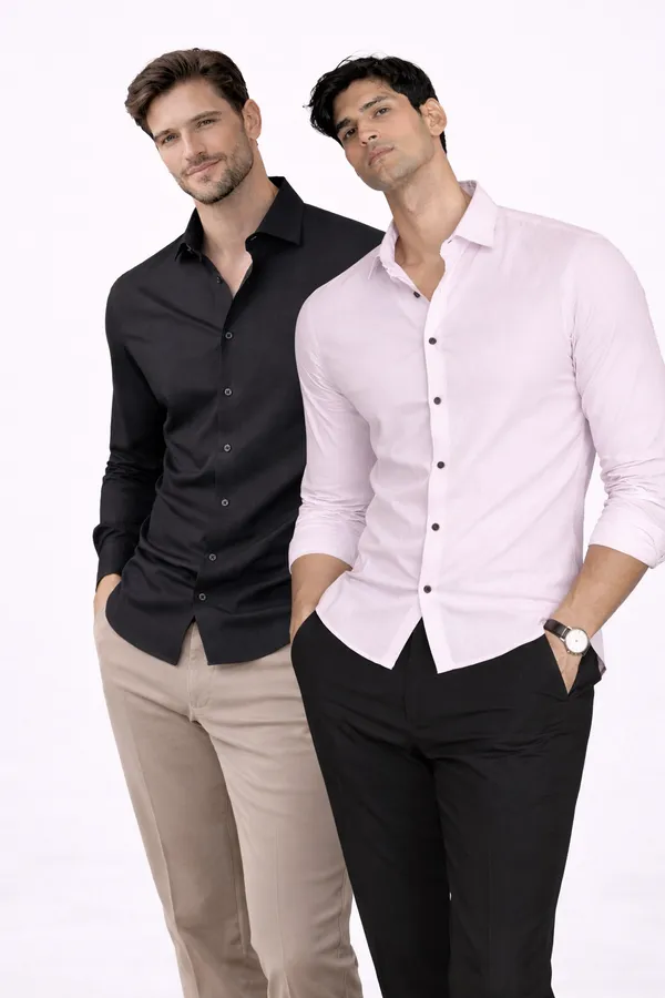 Black_Satin_Checkered_Shirt_And_Soft_Pink_Linen_Premium_Shirt_For_Men_Pack_Of_2