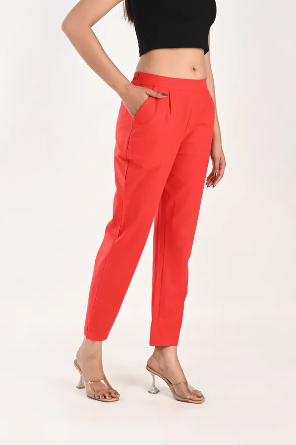Scarlet_Red_Cotton_Trousers__For_Women