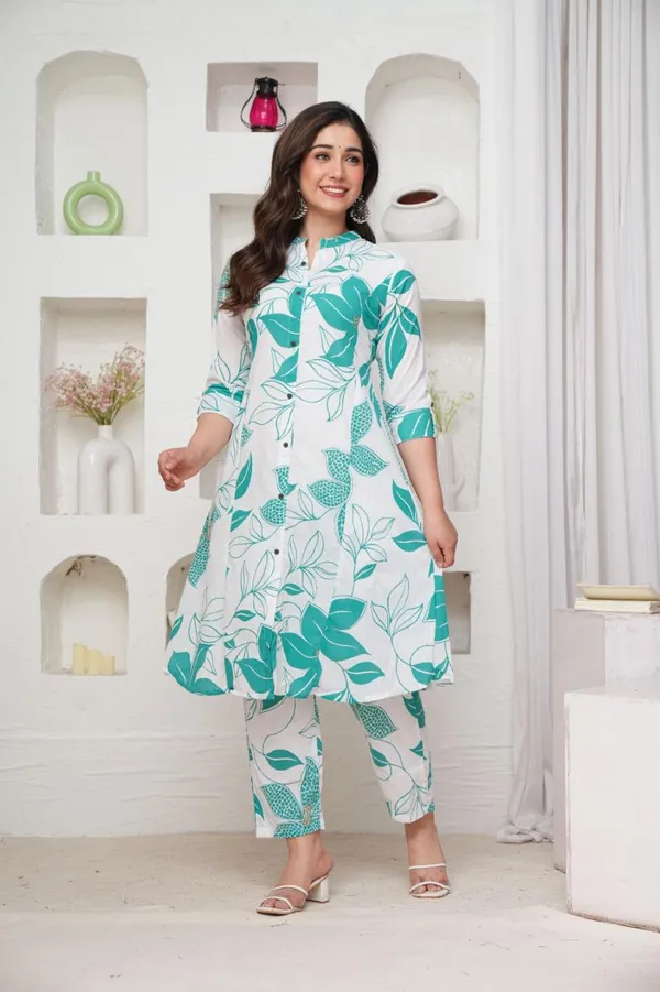 Green_White_Cotton_Co-Ord_For_Women