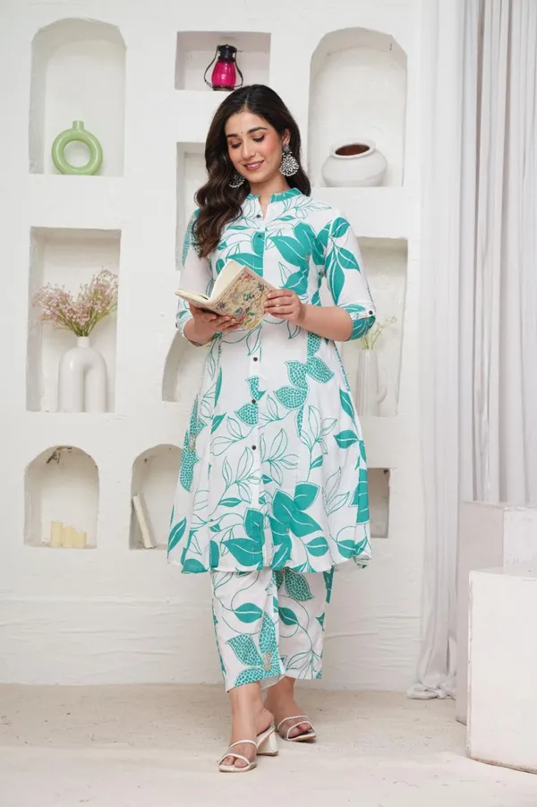 Green_White_Cotton_Co-Ord_For_Women