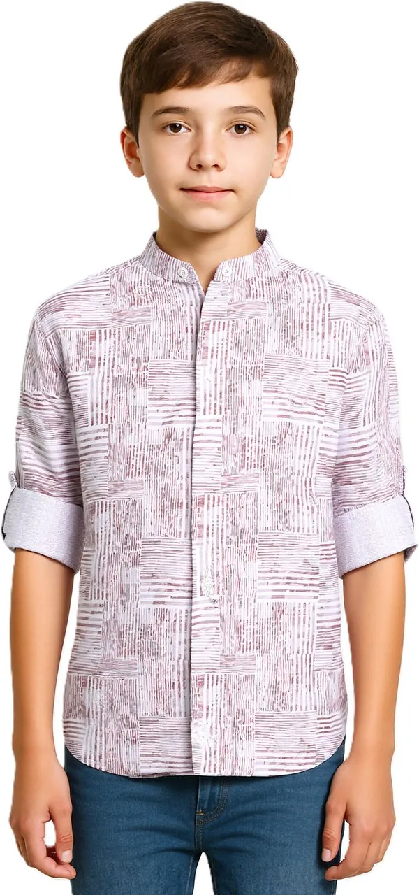 Rust_Pure_Cotton_Striped_Full_Sleeve_Shirt_For_Boys