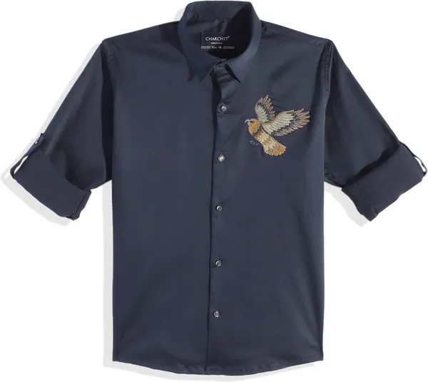 Navy_Cotton_Blend_Printed_Full_Sleeve_Shirt_For_Boys