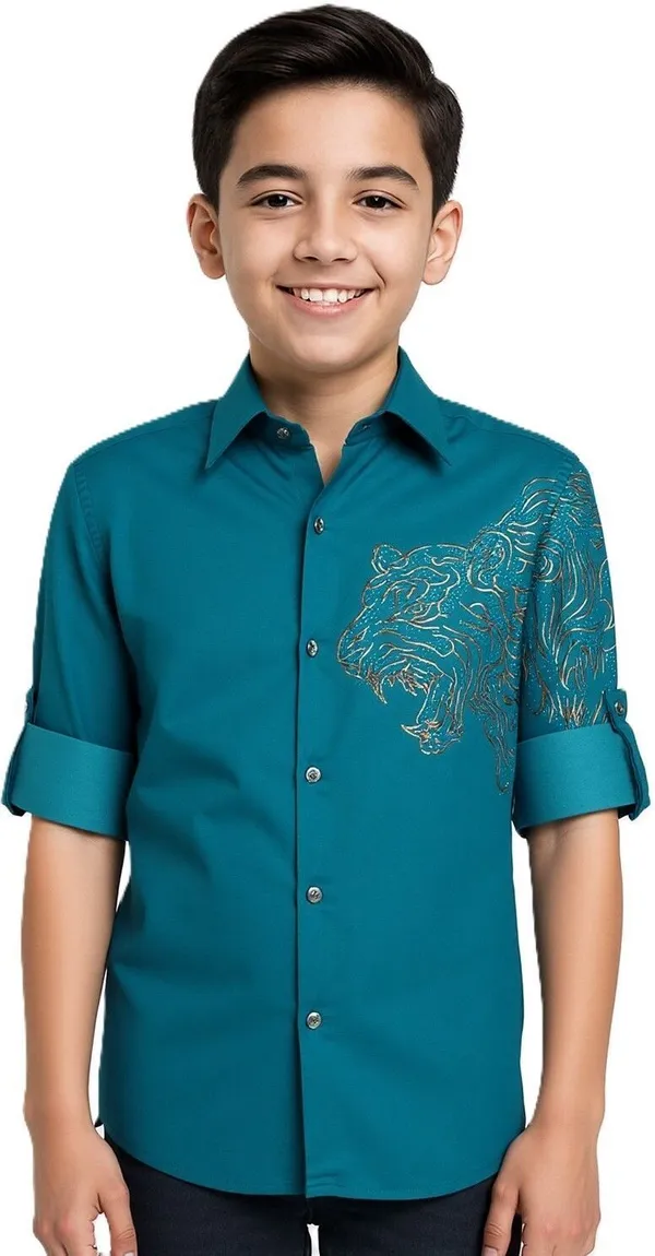 Turquoise_Blue_Cotton_Blend_Embroidered_Full_Sleeve_Shirt_For_Boys
