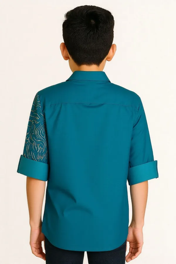 Turquoise_Blue_Cotton_Blend_Embroidered_Full_Sleeve_Shirt_For_Boys