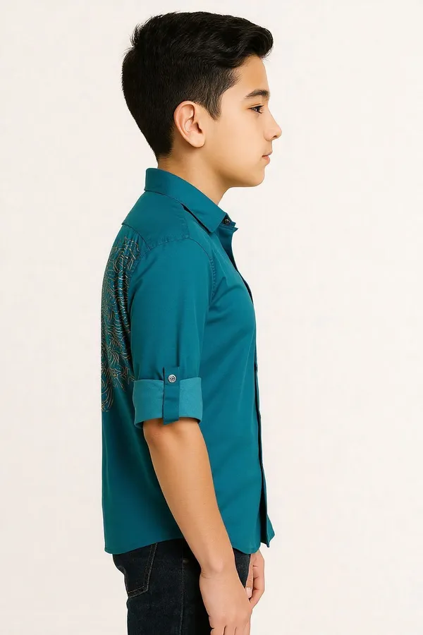 Turquoise_Blue_Cotton_Blend_Embroidered_Full_Sleeve_Shirt_For_Boys