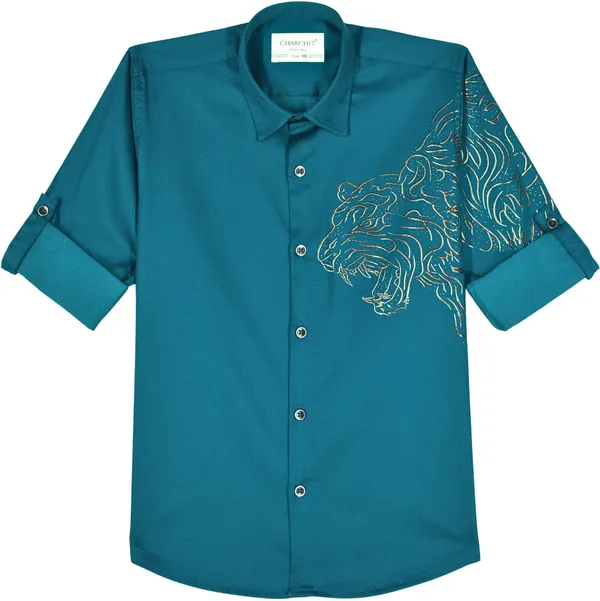 Turquoise_Blue_Cotton_Blend_Embroidered_Full_Sleeve_Shirt_For_Boys
