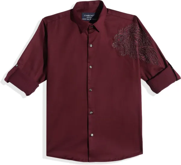 Maroon_Cotton_Blend_Printed_Full_Sleeve_Shirt_For_Boys