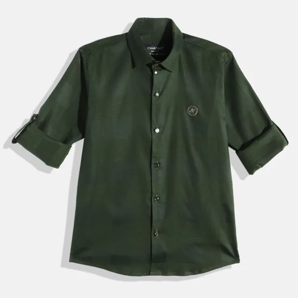 Dark_Green_Cotton_Lycra_Solid_Casual_Full_Sleeve_Shirt_For_Boys
