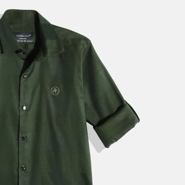 Dark_Green_Cotton_Lycra_Solid_Casual_Full_Sleeve_Shirt_For_Boys