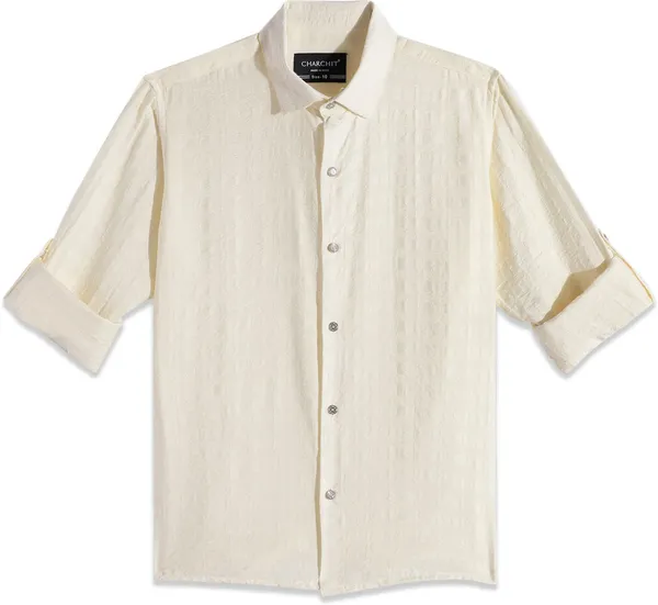 Cream_Pure_Cotton_Solid_Full_Sleeve_Shirt_For_Boys