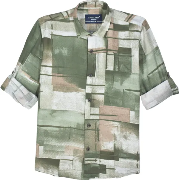 Dark_Green_Pure_Cotton_Printed_Full_Sleeve_Shirt_For_Boys