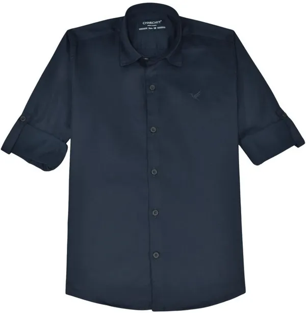 Navy_Pure_Cotton_Solid_Full_Sleeve_Shirt_For_Boys