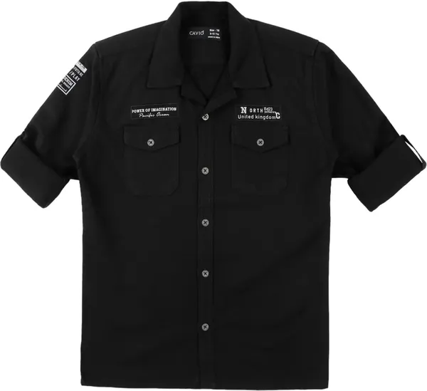 Black_Pure_Cotton_Solid_Casual_Roll-Up_Sleeve_Shirt_For_Boys