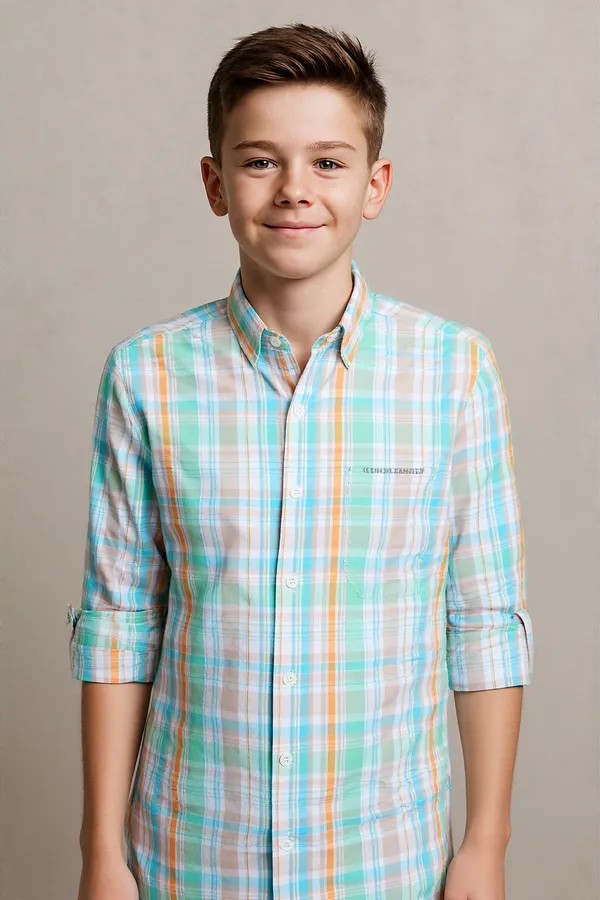 Orange_Pure_Cotton_Checkered_Full_Sleeve_Shirt_For_Boys