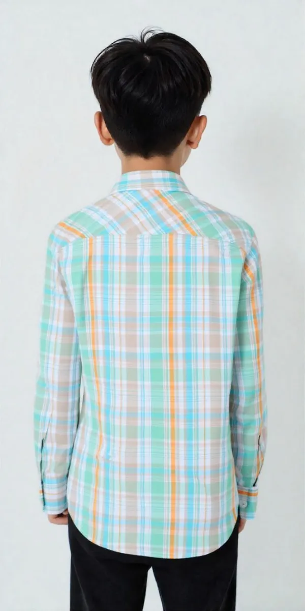 Orange_Pure_Cotton_Checkered_Full_Sleeve_Shirt_For_Boys