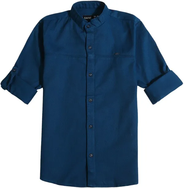 Blue_Pure_Cotton_Solid_Roll-Up_Sleeve_Shirt_For_Boys