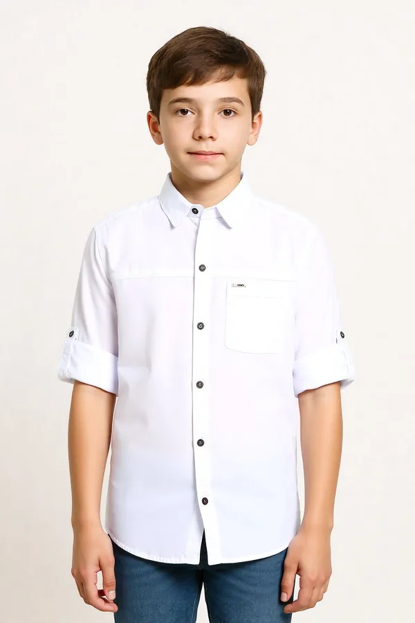 White_Pure_Cotton_Solid_Full_Sleeve_Shirt_For_Boys