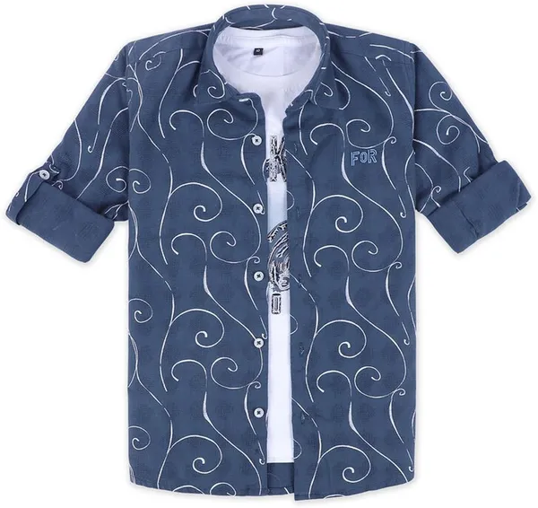 Turquoise_Blue_Pure_Cotton_Geometric_Print_Full_Sleeve_Shirt_For_Boys