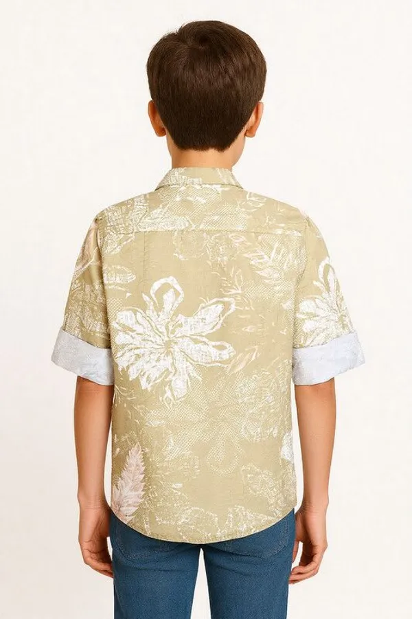 Khaki_Pure_Cotton_Floral_Print_Full_Sleeve_Shirt_For_Boys