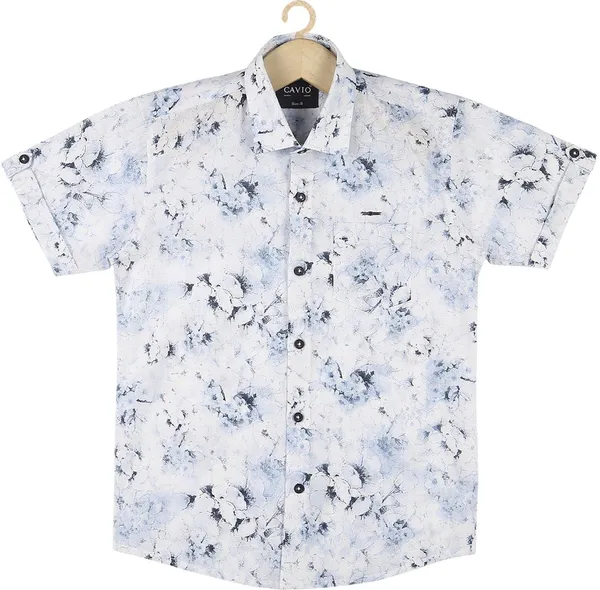 Blue_Pure_Cotton_Printed_Casual_Half_Sleeve_Shirt_For_Boys