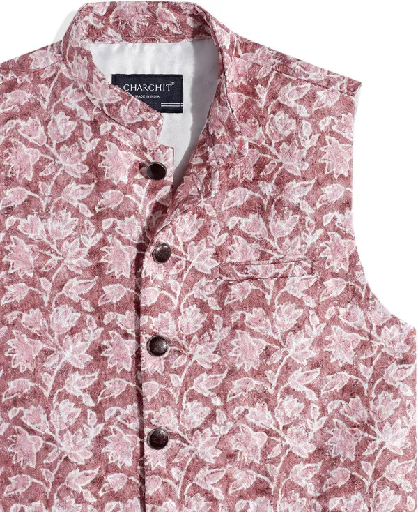 Pink_Cotton_Blend_Floral_Print_Sleeveless_Nehru_Jacket_For_Boys