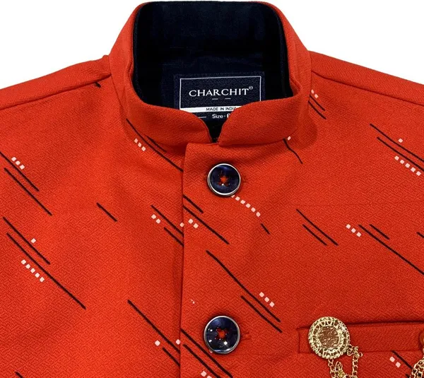 Red_Polycotton_Printed_Half_Sleeve_Nehru_Jacket_For_Boys