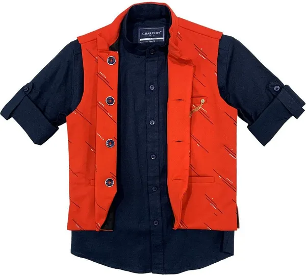 Red_Polycotton_Printed_Half_Sleeve_Nehru_Jacket_For_Boys