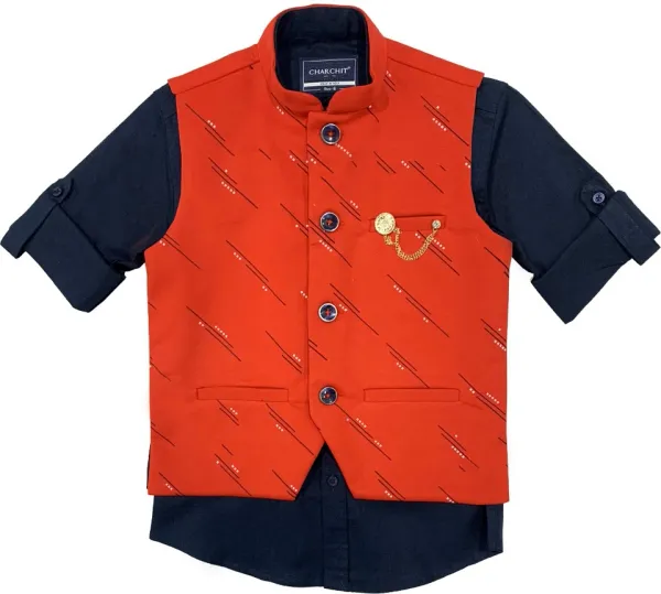 Red_Polycotton_Printed_Half_Sleeve_Nehru_Jacket_For_Boys