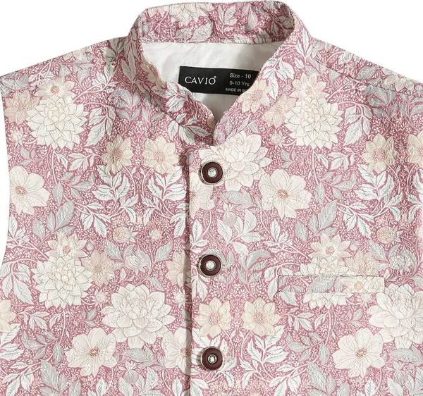 Pink_Pure_Cotton_Embroidered::Printed_Sleeveless_Nehru_Jacket_For_Boys