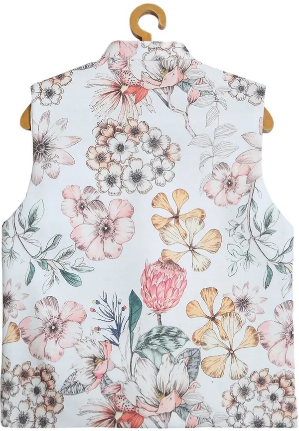 Yellow_Pure_Cotton_Floral_Print_Sleeveless_Nehru_Jacket_For_Boys