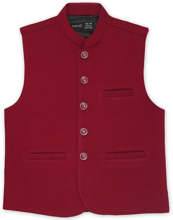 Maroon_Cotton_Blend_Solid_Sleeveless_Nehru_Jacket_For_Boys