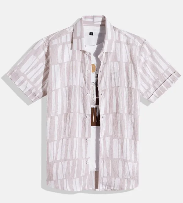 Peach_Cotton_Blend_Printed_Half_Sleeve_Shirt_For_Boys