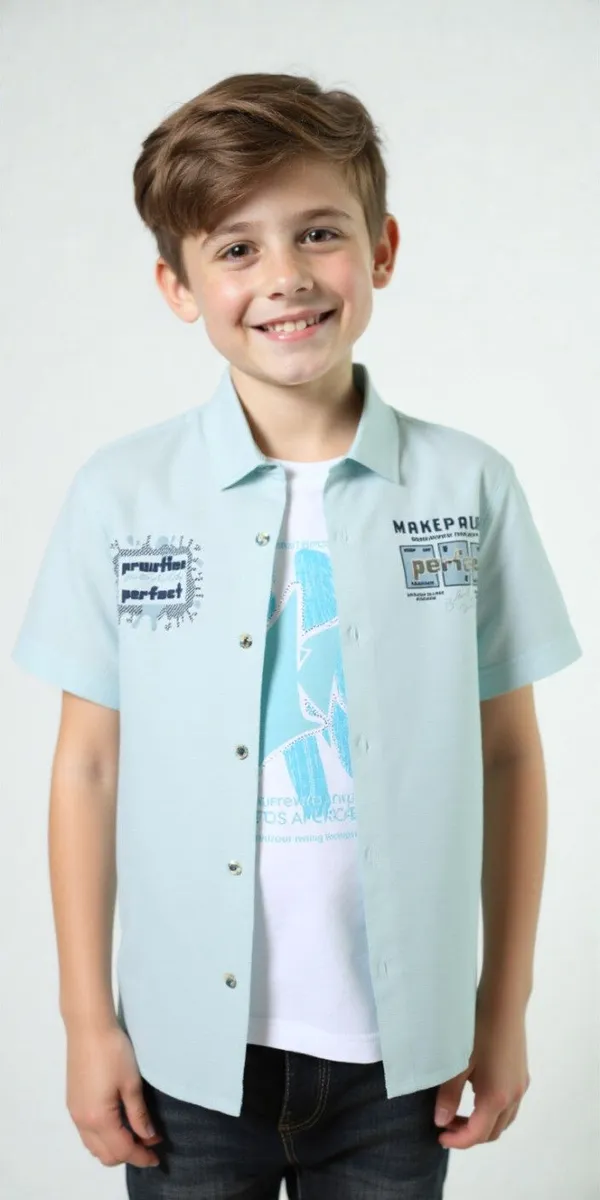 Skyblue_Pure_Cotton_Printed_Short_Sleeve_Shirt_For_Boys