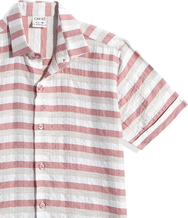 Pink_&_White_Pure_Cotton_Striped_Half_Sleeve_Shirt_For_Boys