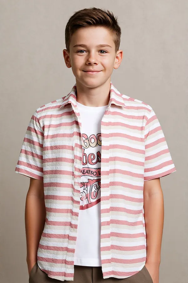 Pink_&_White_Pure_Cotton_Striped_Half_Sleeve_Shirt_For_Boys