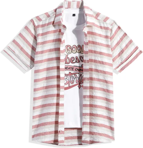 Pink_&_White_Pure_Cotton_Striped_Half_Sleeve_Shirt_For_Boys