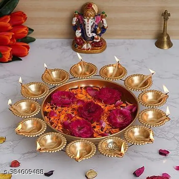 Yellow_Apar_Decor_13_Diya_Gold_Urli_14"_(14x14_Inch)