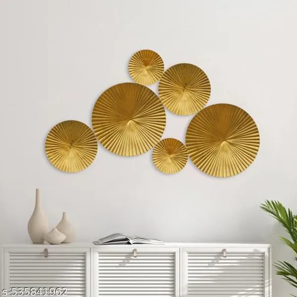 Set_Of_6_Gold_Luxury_Gold_Circular_Wall_Art_-For_Modern_Interiors/_Golden_Disc_Metal_Wall_Art_(12_X_6x9_Inch)
