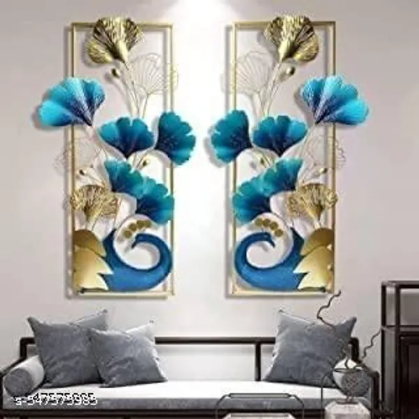 Set_Of_2_Multicolor_Metal_Iron_(Peacock_Iris_Frame_S2)_Decorative_Wall_Art/Sculpture_For_Home_Living_Room/Bedroom/Hotels/Office/Cafe_Etc._Size__(87x30x46_cm)